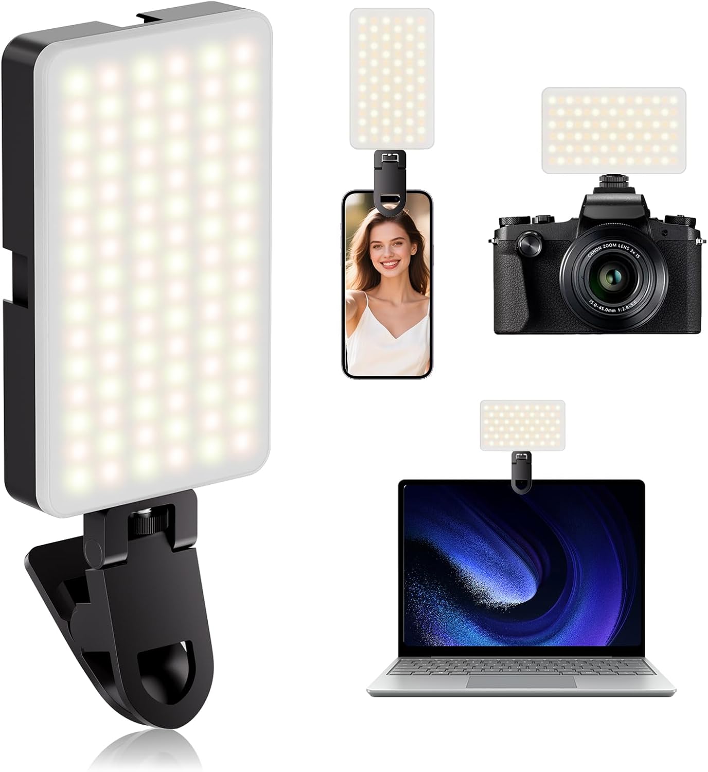 BNEHHOV 90 LED rechargeable photo and video light with CRI 95+, 3 lighting modes, 10 brightness levels, and 1800mAh battery for phone, laptop, iPad, and camera